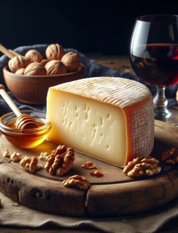 Formaggio Asiago DOP a fette su un tagliere rustico, accompagnato da ingredienti gourmet per un abbinamento perfetto.
