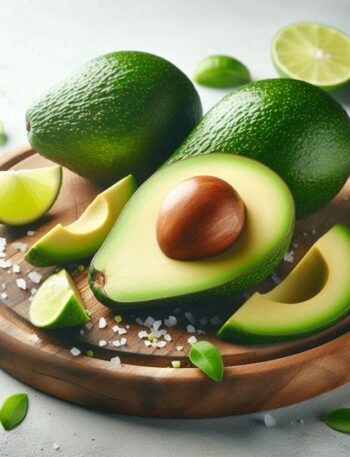 Mezzo avocado con polpa verde brillante e nocciolo marrone, posato su una superficie naturale che esalta la sua consistenza cremosa e il colore intenso.