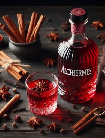 Liquore Alchermes rosso intenso in bottiglia di vetro