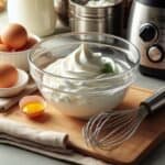 Albumi freschi montati a neve con fruste da cucina