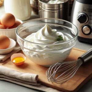 Albumi freschi montati a neve con fruste da cucina