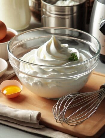 Albumi freschi montati a neve con fruste da cucina