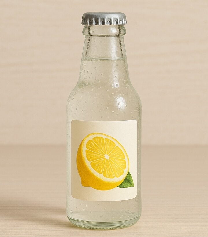 Bottiglia di gassosa con etichetta al limone