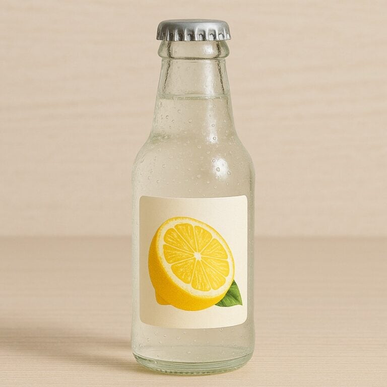 Bottiglia di gassosa con etichetta al limone