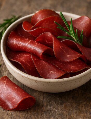 Bresaola affettata su tagliere in legno