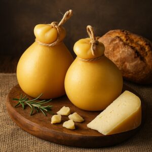Forme di Caciocavallo con la loro caratteristica forma tondeggiante e colore dorato