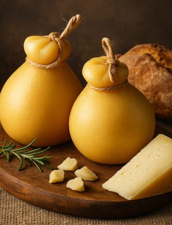 Forme di Caciocavallo con la loro caratteristica forma tondeggiante e colore dorato