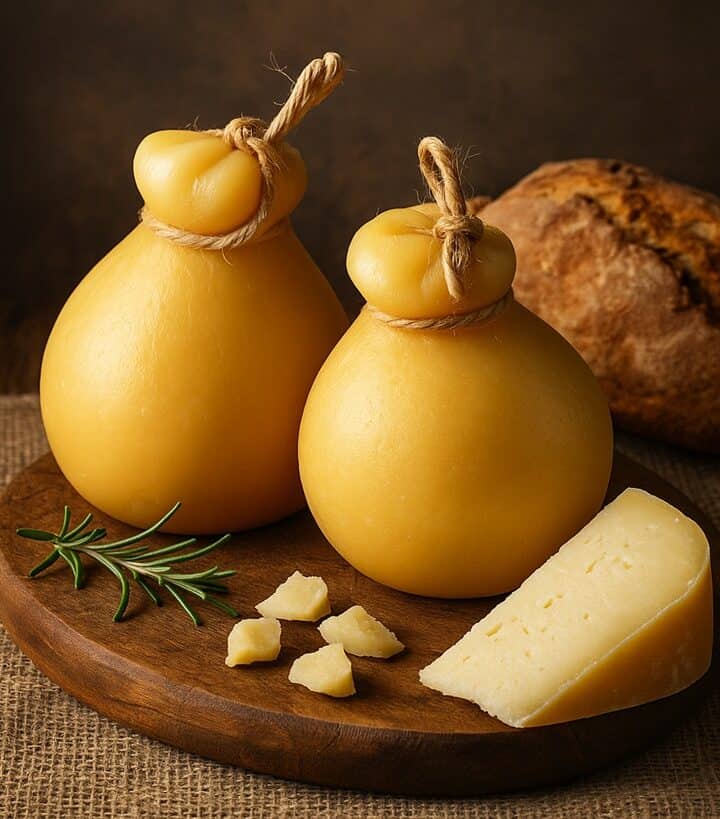 Forme di Caciocavallo con la loro caratteristica forma tondeggiante e colore dorato