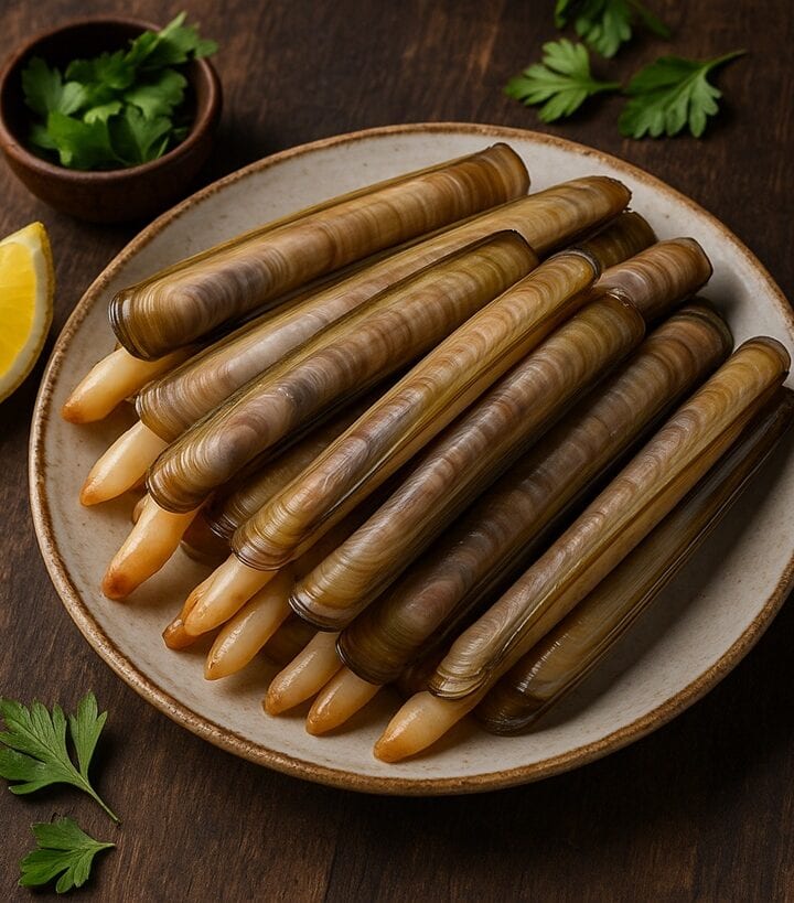 Cannolicchi crudi e freschi con guscio allungato.