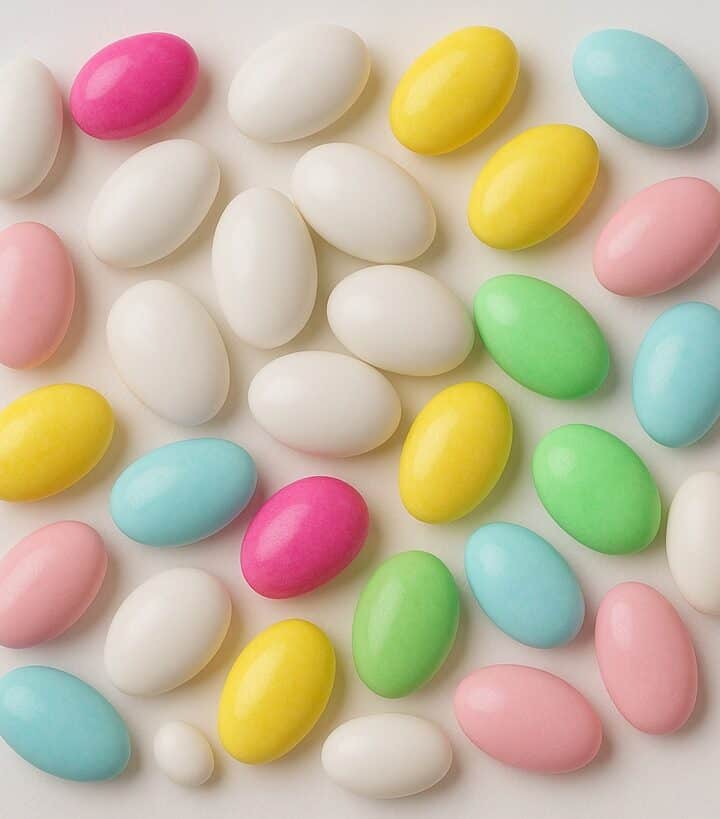 Confetti italiani di vari colori disposti su sfondo chiaro