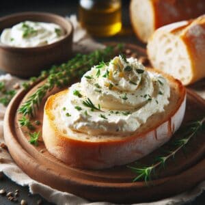 palmata di formaggio Philadelphia su fetta di pane