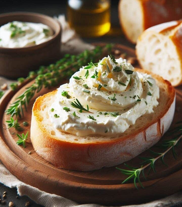 palmata di formaggio Philadelphia su fetta di pane