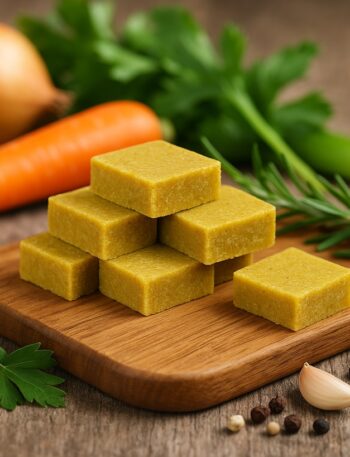 Cubetti di dado da cucina con carota, sedano, cipolla e spezie
