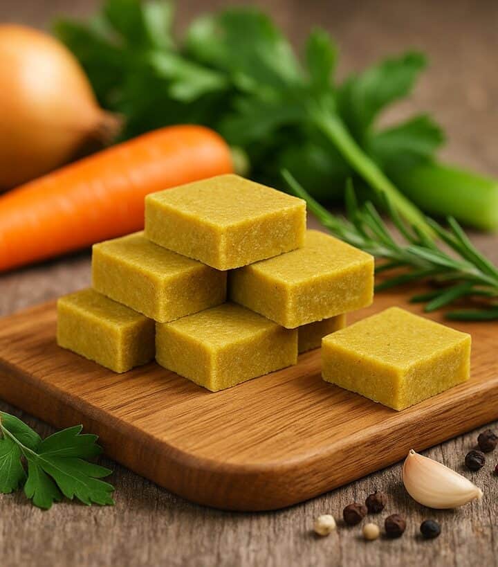 Cubetti di dado da cucina con carota, sedano, cipolla e spezie