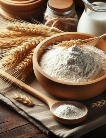 Farina di tipo 1 con grano macinato a pietra in primo piano
