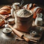 Immagine di farina bianca versata su una superficie, rappresentativa delle diverse varietà utilizzate in cucina per pane, dolci e pasta.