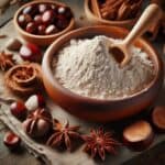 Farina di castagne in una ciotola con un cucchiaio di legno