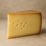 Wedge di Gruviera con crosta dorata e pasta compatta su sfondo neutro