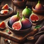 Fichi freschi e maturi su un tavolo di legno, pronti per essere gustati.