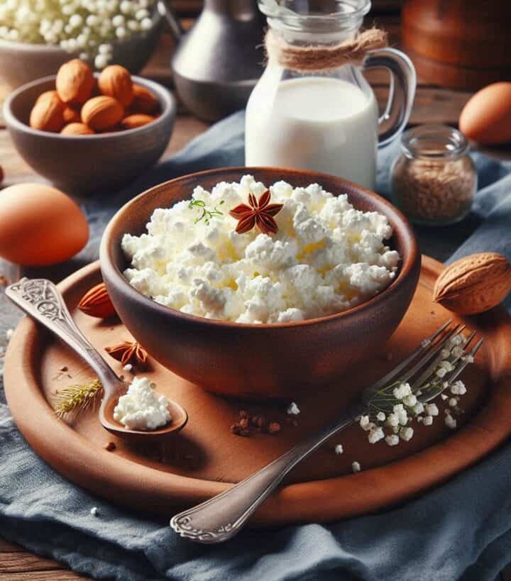 Fiocchi di latte freschi in una ciotola, pronti per essere gustati.