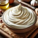 Una porzione di formaggio fresco spalmabile in una ciotola, con consistenza cremosa e liscia.