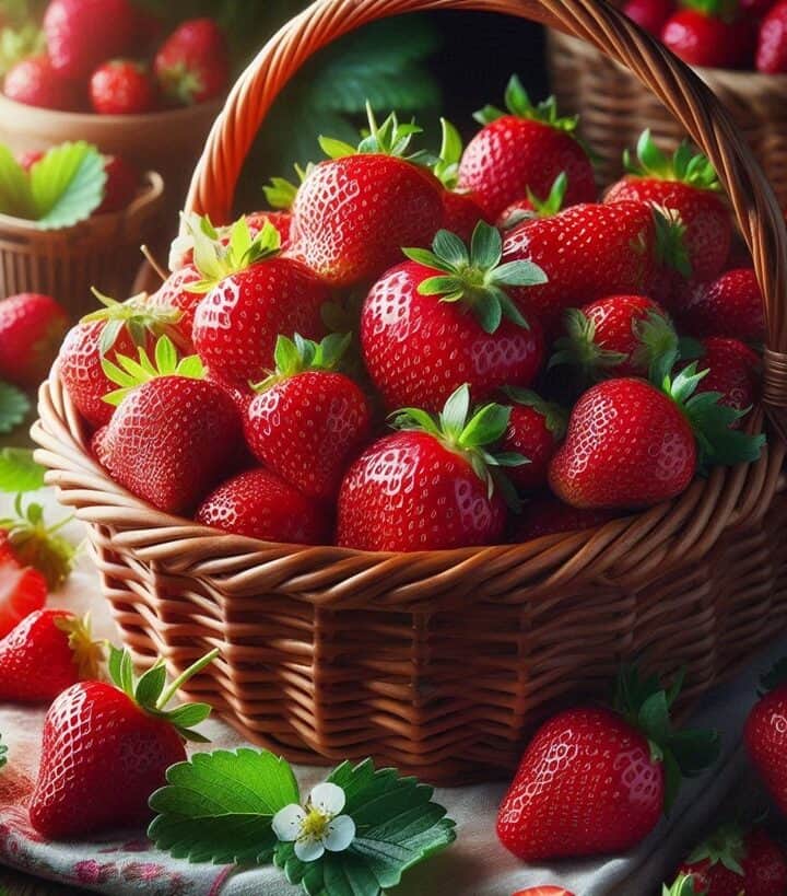 Fragole fresche e mature in un cestino, pronte per essere gustate.