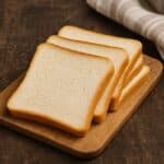 Quattro fette di pancarrè bianco disposte su un tagliere in legno
