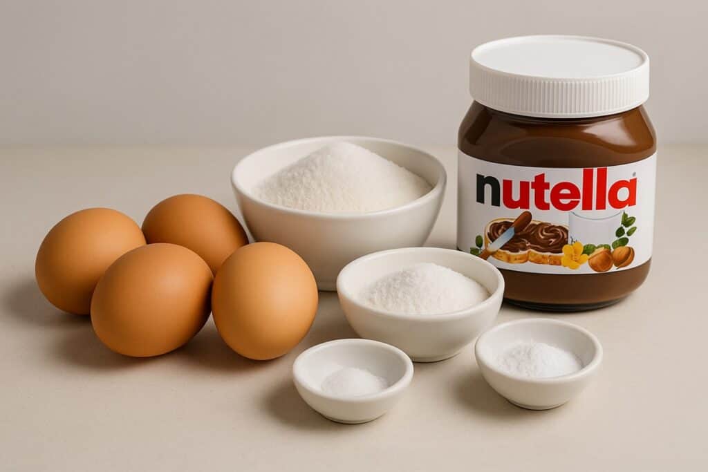 Ingredienti del rotolo alla Nutella disposti ordinatamente