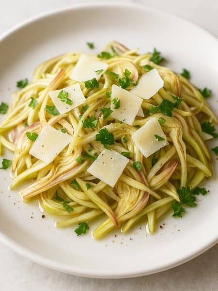 piatto con Insalata di carciofi crudi e grana