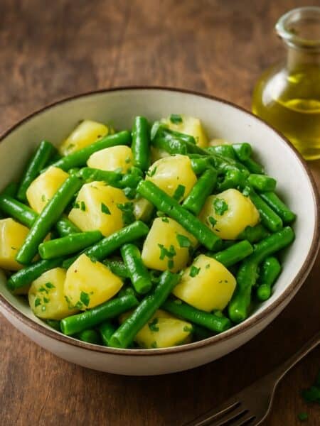 Insalata di patate e fagiolini con prezzemolo e olio extravergine