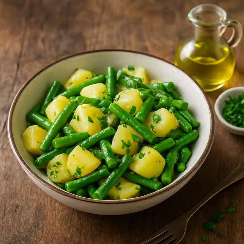 Insalata di patate e fagiolini con prezzemolo e olio extravergine