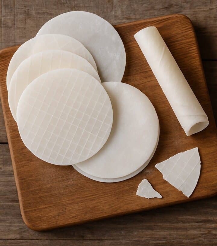 Una selezione di ostie croccanti disposte su un tagliere rustico di legno, pronte per essere utilizzate in cucina.