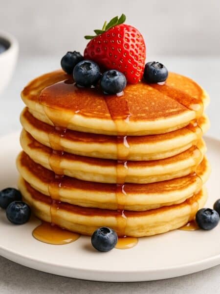 Pancake soffici all’americana con sciroppo d'acero e frutta fresca