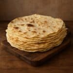Stack di Pane Carasau croccante su tagliere di legno