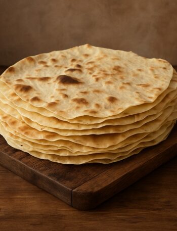 Stack di Pane Carasau croccante su tagliere di legno