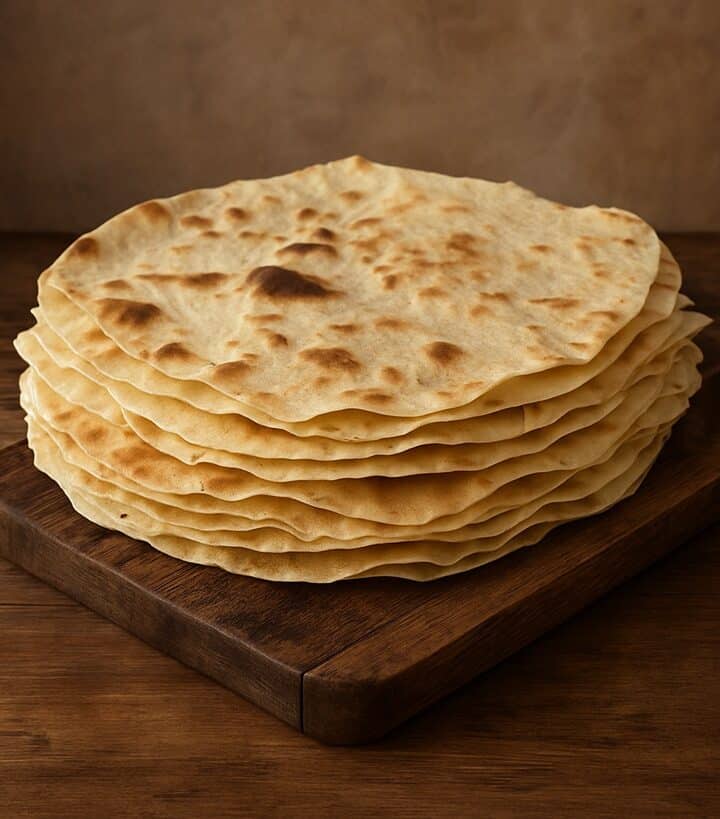 Stack di Pane Carasau croccante su tagliere di legno