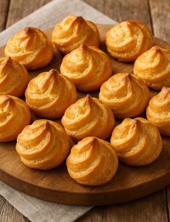 Pasta choux utilizzata per fare Bignè su tagliere rustico