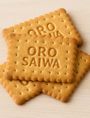 Quattro biscotti Oro Saiwa disposti su uno sfondo neutro.
