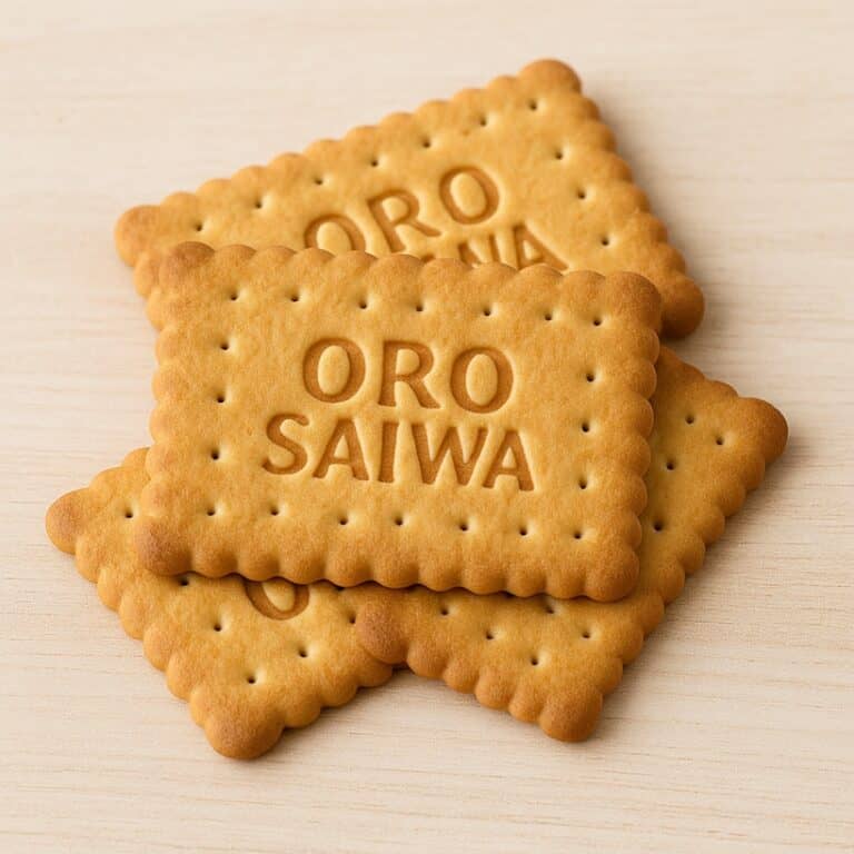Quattro biscotti Oro Saiwa disposti su uno sfondo neutro.