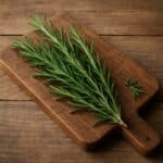 rosmarino verde su tagliere in legno rustico