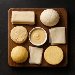 Tipi di impasti base come la pasta sfoglia, frolla, brisée, pasta madre, choux, pastella e Pan di Spagna