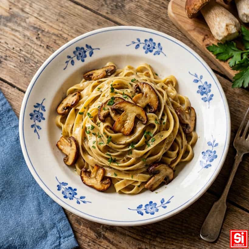 Tagliatelle ai funghi porcini cremose senza panna