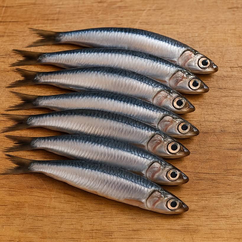 alici intere con pelle lucida e occhi brillanti ideali da farle marinate