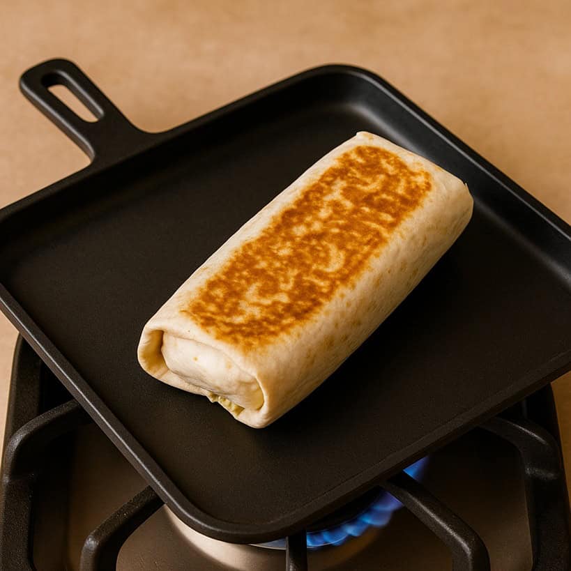 Burrito dorato su piastra in ghisa