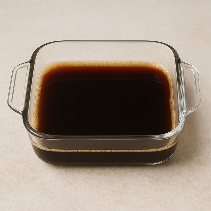 Pirofila in vetro con caffè espresso pronto a raffreddarsi per tiramisù