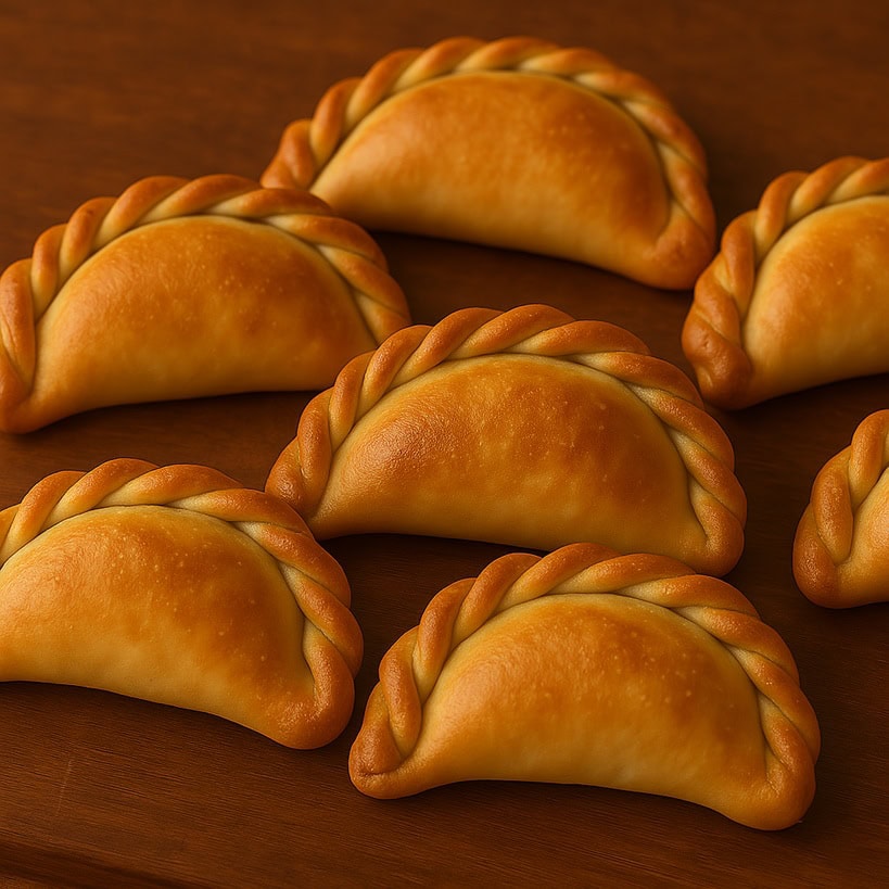 Empanadas argentine dorate e cotte al forno servite su piatto rustico