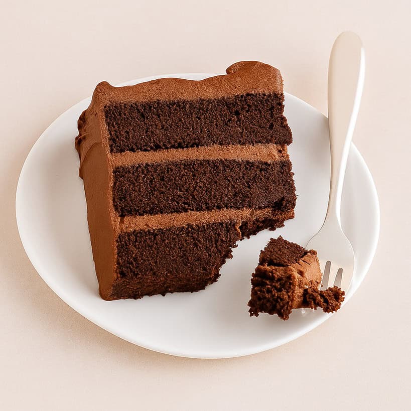 Fetta di Devil’s Food Cake su piattino bianco