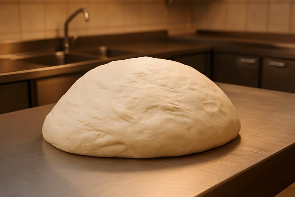 Impasto pizza professionale da 20 kg su banco inox
