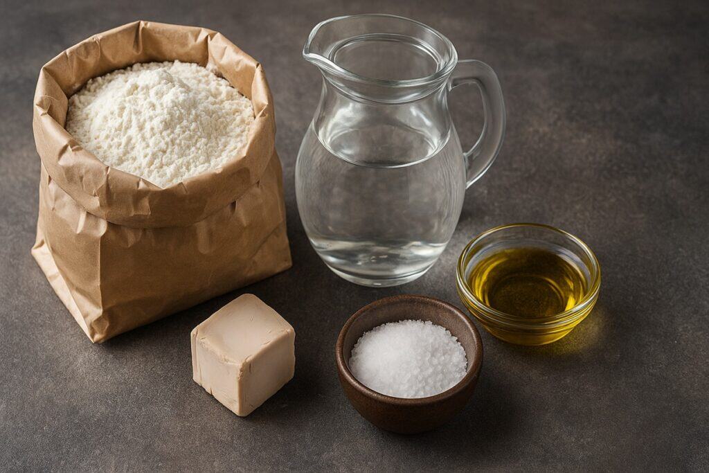 Farina, acqua, lievito, sale e olio d’oliva per impasto pizza napoletana
