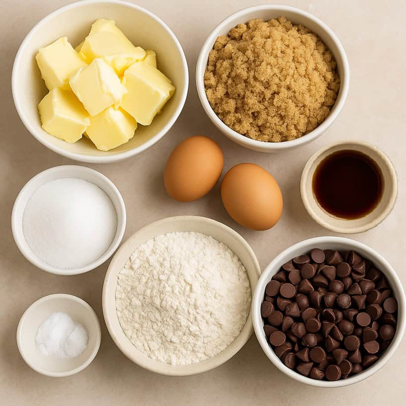 ngredienti dosati per biscotti Crumbl con cioccolato e burro